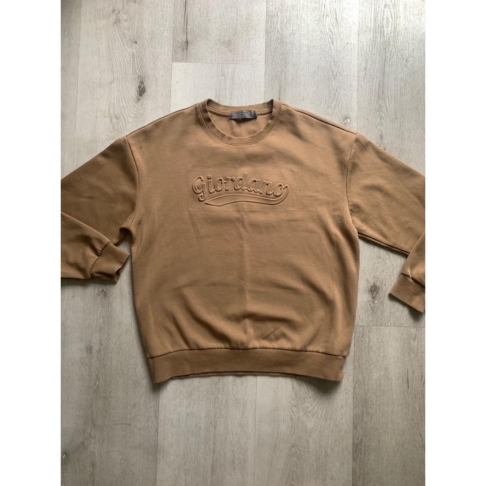 Giordano Mens Tan Brown Embossed Logo Crewneck Sweatshirt Large‎ Street Pullover